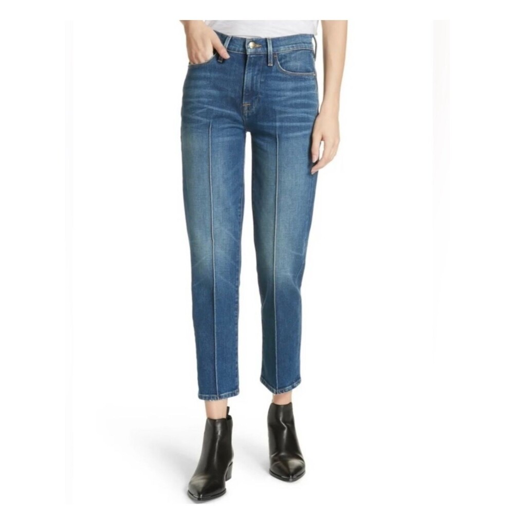 Frame Denim - Le High Straight - High Rise Cropped Pintuck Jeans - Size 24
